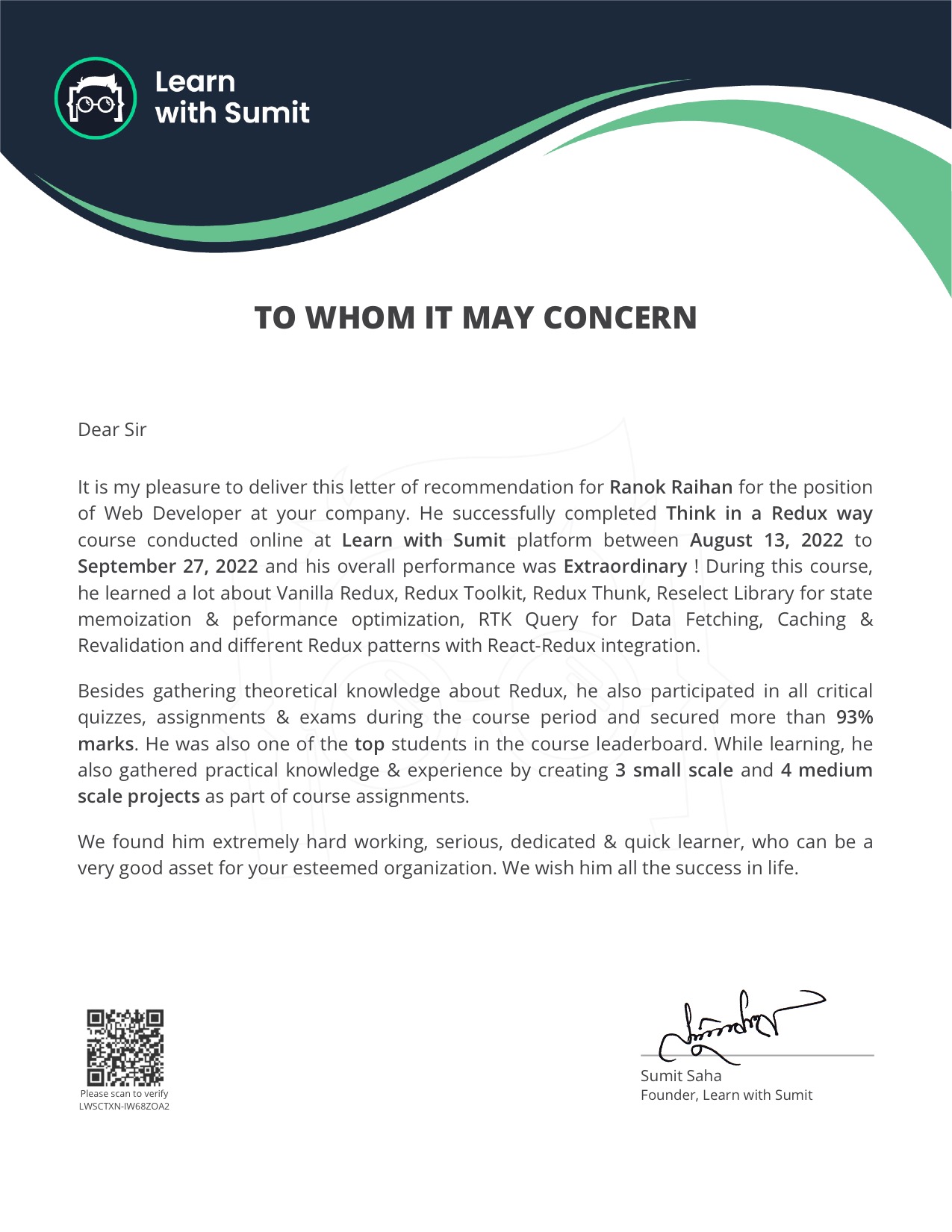 Recommendation Letter